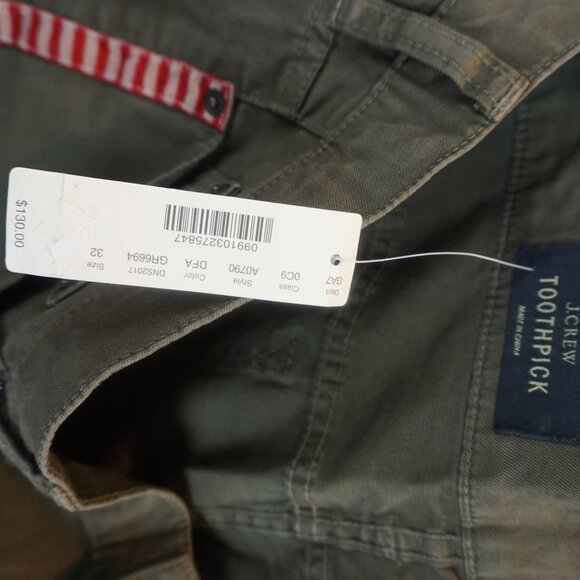 J CREW NWT Toothpick Olive Army Green Neutral Jean Tux Stripe Ankle Pants 32 - Picture 4 of 9